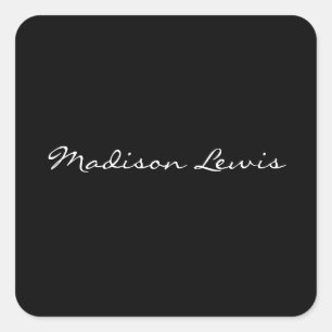 Elegantes Script Schlicht Black Name Calligraphy Quadratischer Aufkleber