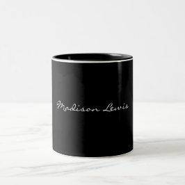 Elegantes Script Schlicht Black Name Calligraphy Zweifarbige Tasse