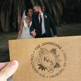 Elegantes Script Schriftart Tropical Wreath Monogr Permastempel