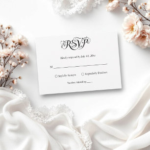 Elegantes Script Schwarz und Weiß Klassische Hochz RSVP Karte