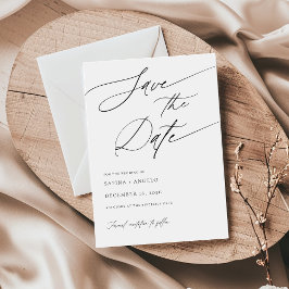 Elegantes Script Schwarz und Weiß Klassische Hochz Save The Date