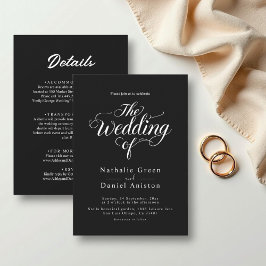 Elegantes Script Schwarz und Weiß Minimal Wedding Einladung