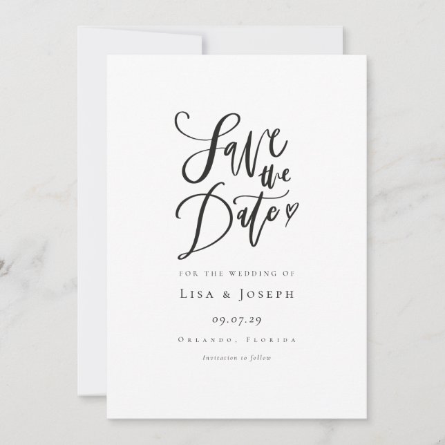 Elegantes Script, Schwarz und Weiß Save the Date (Vorderseite)