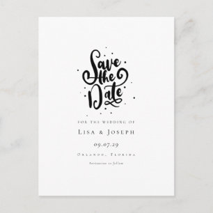 Elegantes Script, Schwarz und Weiß Save the Date Ankündigungspostkarte