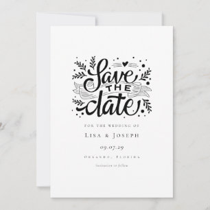 Elegantes Script, Schwarz und Weiß Save the Date Einladung