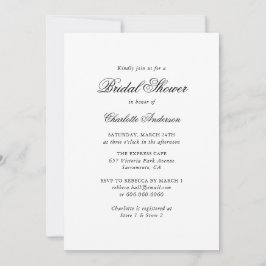 Elegantes Script, Schwarz-Weiß-Brautparty Einladung