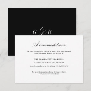 Elegantes Script Schwarz-weiß Hochzeitsunterkünfte Begleitkarte