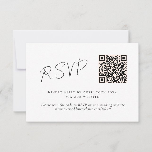 Elegantes Script Schwarz-weiß QR Code Hochzeit RSV RSVP Karte (Vorderseite)