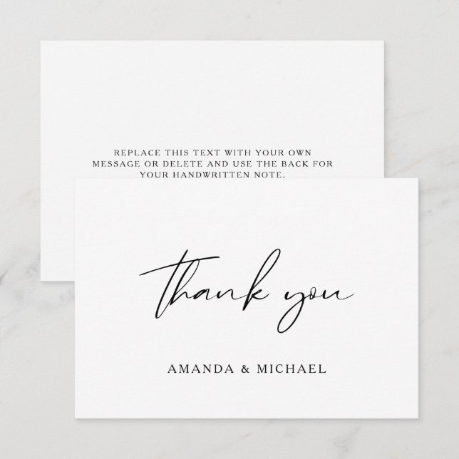 Elegantes Script Schwarz-weiß Wedding Dankeschön C Dankeskarte (Vorne/Hinten)