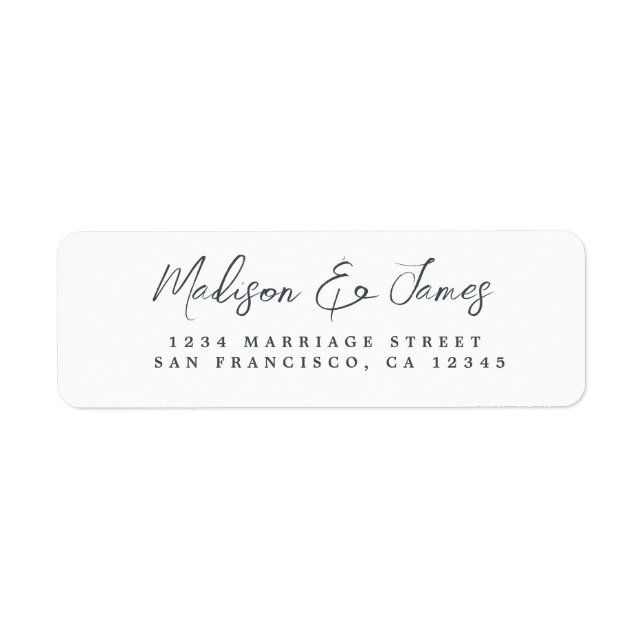 Elegantes Script Schwarz-weiß Wedding Rücksendeadr (Vorne)