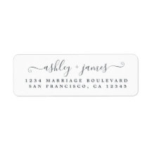Elegantes Script Schwarz-weiß Wedding Rücksendeadr