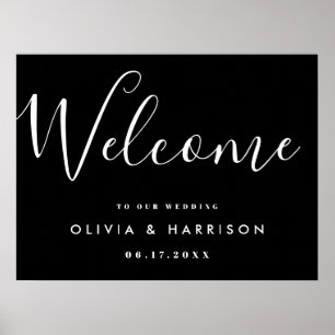 Elegantes Script Schwarz-weiß Wedding Welcome Sign Poster