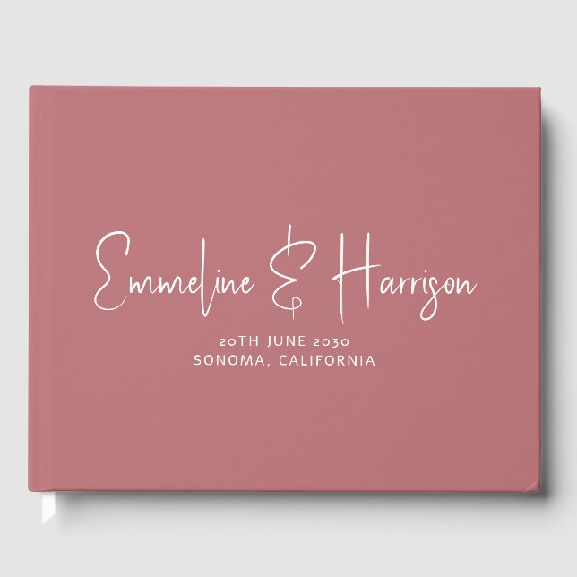 Elegantes Script Serif Custom Dusty Rose Hochzeit Gästebuch (Vorderseite)