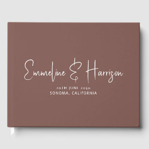Elegantes Script Serif Custom Espresso Wedding Gästebuch