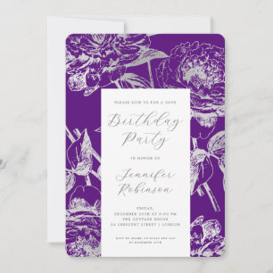 Elegantes Script Silver Floral Geburtstagsparty Li Einladung