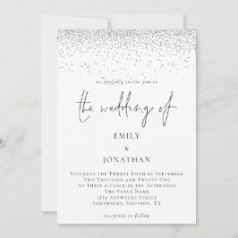 Elegantes Script Silver Glitzer Glam Wedding Einladung