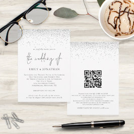 Elegantes Script Silver Glitzer QR Code Wedding In Einladung