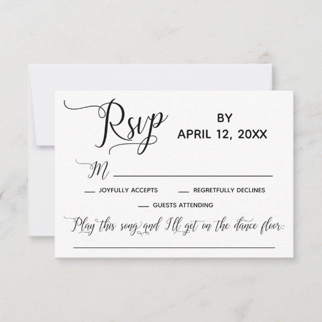 Elegantes Script Simple Song Request Wedding RSVP Karte (Vorderseite)