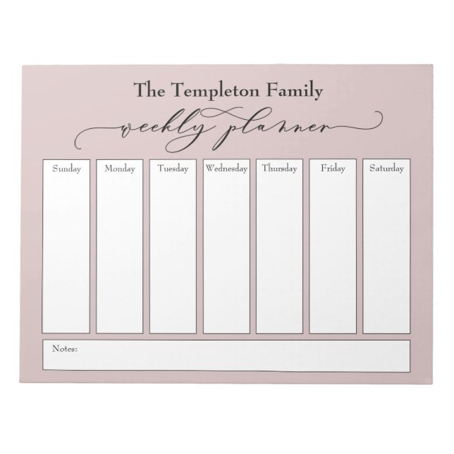 Elegantes Script Simple Weekly Planer, Dusty Rose Notizblock (Vorderseite)