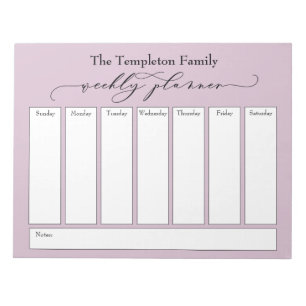 Elegantes Script Simple Weekly Planner, Mauve Pink Notizblock