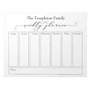 Elegantes Script Simple Weekly Planner, White Notizblock