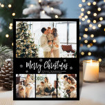 Elegantes Script Snowflake Foto Weihnachten Flyer<br><div class="desc">Budget, Elegant, Moderne Schwarz und Weiß 4 Foto Collage Frohe Weihnachts-Script Holiday billig Erschwinglichen dünnen Flyer in goldweiß. Dieses festliche, minimalistische, skurrile, (4) vier Foto Ferienkarte Vorlage zeigt eine hübsche Foto Collage, einige kleine Schneeflocke und sagt Frohe Weihnachten! Der Grußtext "Frohe Weihnachten" ist in einem schönen, weißen Schriftart geschrieben, der...</div>