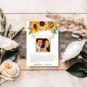 Elegantes Script Sonnenblumen Hochzeit Dankeschön Dankeskarte
