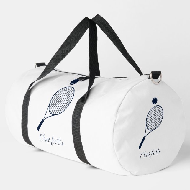 Elegantes Script Tennis Player Monogram Personalis Duffle Bag (Linke Ecke)