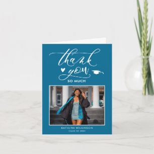 Elegantes Script Türkis Foto Einfaches Abschluss Dankeskarte