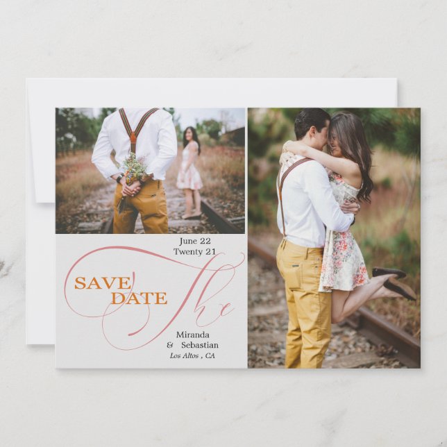 Elegantes Script Typografie 2 Foto Save the Date (Vorderseite)