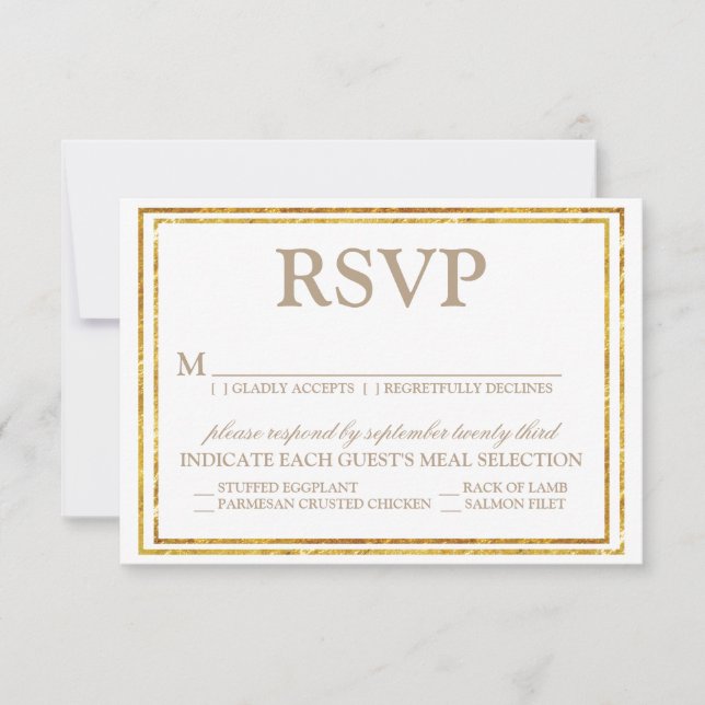 Elegantes Script und Gold Border Wedding RSVP Karte (Vorderseite)