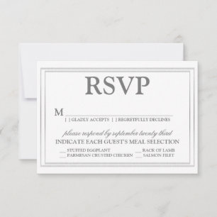 Elegantes Script und Silver Border Wedding RSVP