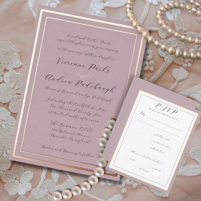 Elegantes Script verbrannt Lavender 2 RSVP Karte (Classy Burnished lilac color is subtle and feminine. Trendy smoked hue for 2025)