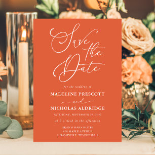 Elegantes Script Verona Sunset Orange Save the Dat Einladung