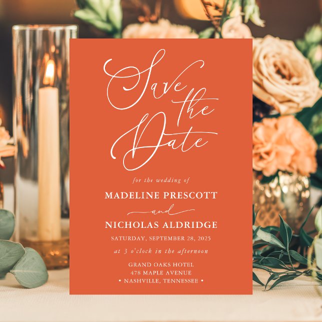 Elegantes Script Verona Sunset Orange Save the Dat Einladung (Von Creator hochgeladen)
