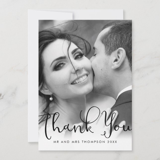 Elegantes Script Vielen Dank Polka Dot Wedding Fot Dankeskarte (Vorderseite)