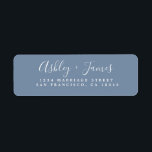 Elegantes Script Vintag Blue Wedding Rücksendeadre<br><div class="desc">Das schicke, moderne und schlichte Hochzeitsadressen-Label mit Ihren Namen in weißer, eleganter, handgeschriebener Schrift-Kalligrafie auf Vintagem, blauen Hintergrund. Fügen Sie einfach Ihren Namen und Ihre Adresse hinzu. Exklusiv für Sie entworfen von Happy Dolphin Studio. Wenn Sie Hilfe oder passende Produkte benötigen, kontaktieren Sie uns bitte unter happydolphinstudio@outlook.com. Wir helfen Ihnen...</div>