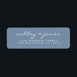 Elegantes Script Vintag Blue Wedding Rücksendeadre<br><div class="desc">Das elegante, moderne und schlichte Ehering-Adressetikett mit Ihren Namen in weißer, eleganter Handschrift auf Vintagem blauen Hintergrund. Fügen Sie einfach Ihren Namen und Ihre Adresse hinzu. Exklusiv für Sie entworfen von Happy Dolphin Studio. Wenn Sie Hilfe oder passende Produkte benötigen, kontaktieren Sie uns bitte unter happydolphinstudio@outlook.com. Wir helfen Ihnen gerne,...</div>