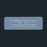 Elegantes Script Vintag Blue Wedding Rücksendeadre<br><div class="desc">Das elegante, moderne und schlichte Ehering-Adressetikett mit Ihren Namen in weißer, eleganter Handschrift auf Vintagem blauen Hintergrund. Fügen Sie einfach Ihren Namen und Ihre Adresse hinzu. Exklusiv für Sie entworfen von Happy Dolphin Studio. Wenn Sie Hilfe oder passende Produkte benötigen, kontaktieren Sie uns bitte unter happydolphinstudio@outlook.com. Wir helfen Ihnen gerne,...</div>
