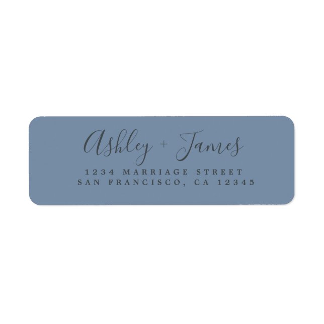 Elegantes Script Vintag Blue Wedding Rücksendeadre (Vorne)