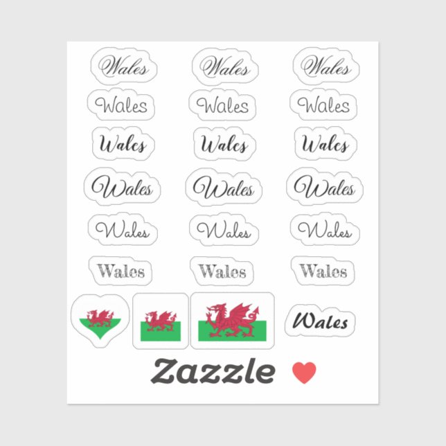 Elegantes Script Wales & Welsh Flag /name Set Aufkleber (Blatt)