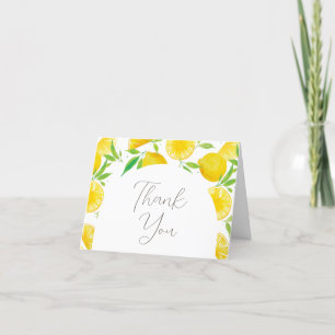 Elegantes Script Watercolor Lemon Baby Shower Dankeskarte
