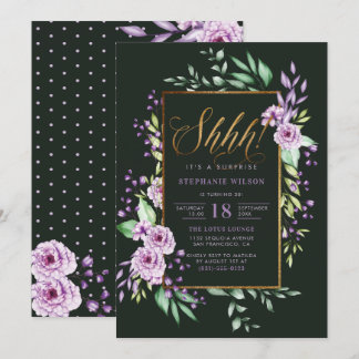 Elegantes Script Watercolor Überraschung Geburtsta Einladung