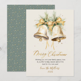 Elegantes Script Watercolor Weihnachtsglocken Feiertagskarte