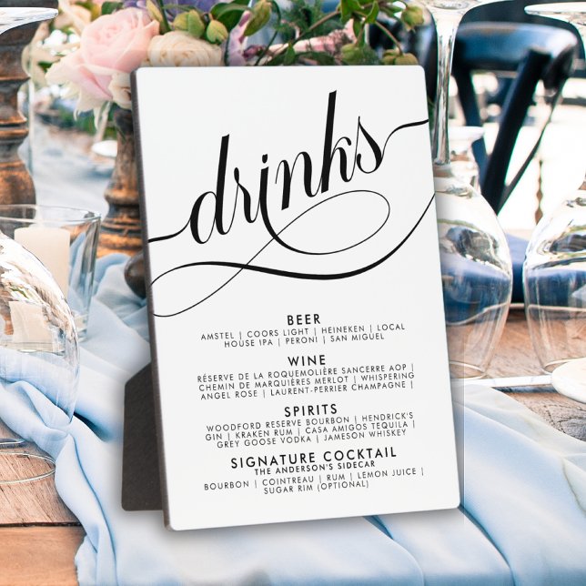 Elegantes Script Wedding Drinks Bar Menu Fotoplatte (Von Creator hochgeladen)