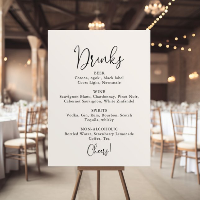 Elegantes Script Wedding Drinks Menü Signieren Poster (Von Creator hochgeladen)