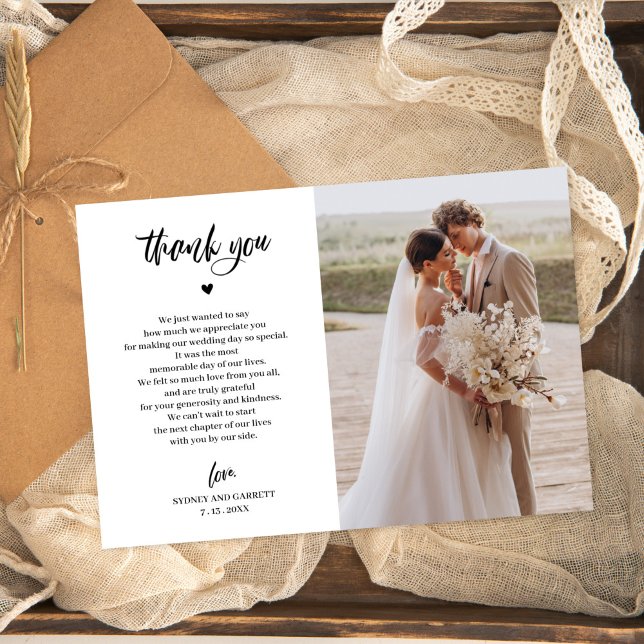 Elegantes Script Wedding Foto Danke Karte (Von Creator hochgeladen)