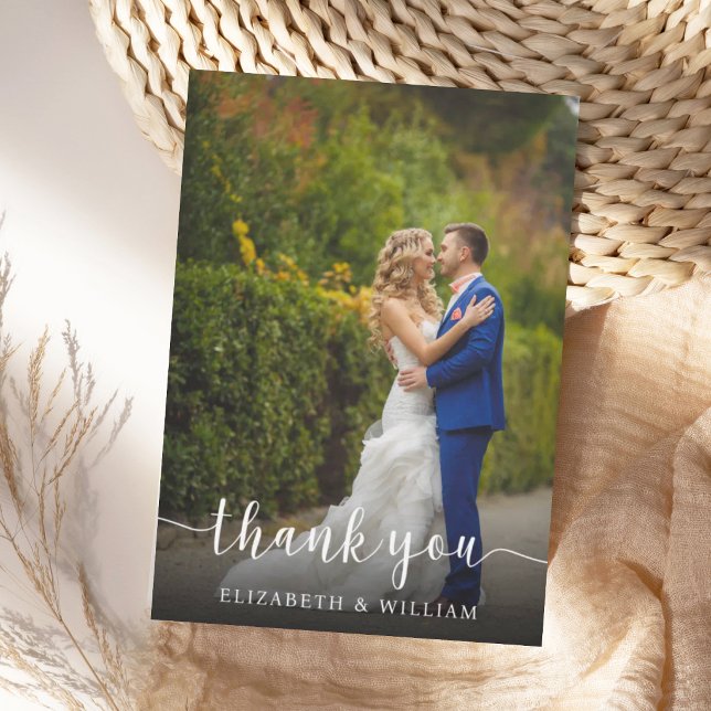 Elegantes Script Wedding Foto | Dankeskarte (Von Creator hochgeladen)