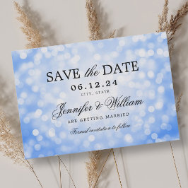 Elegantes Script Wedding Navy Blue Bokeh Lights Save The Date