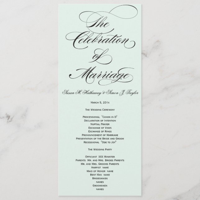 Elegantes Script Wedding Program - Blue Programm (Vorderseite)